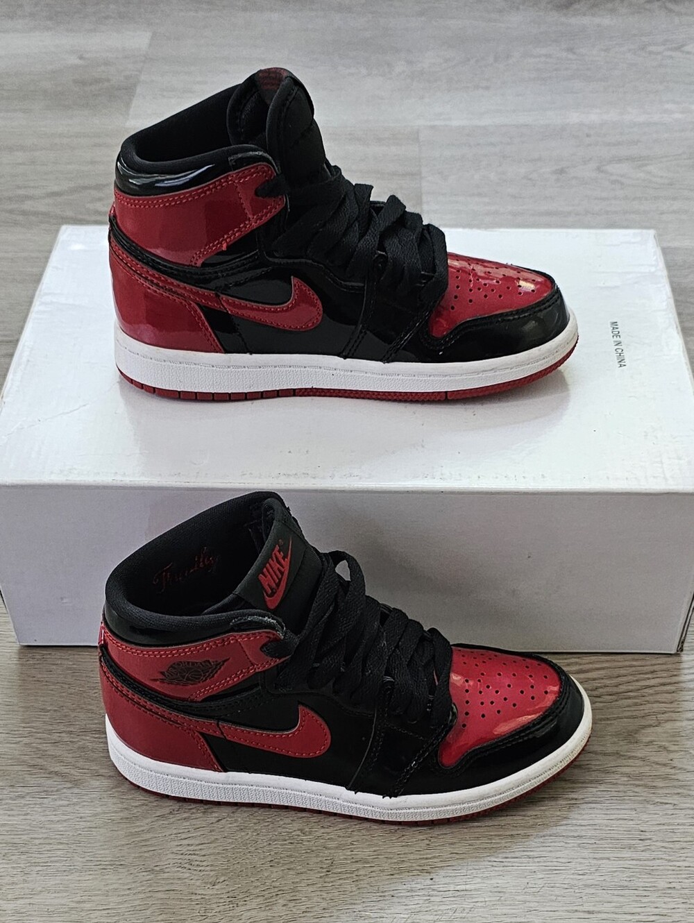 Nike Air Jordan 1 High OG Fearless Black Red Patent Leather Kids Size 12C